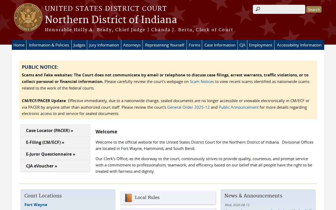 Newton County most wanted information showing the Northern District of Indiana federal court route